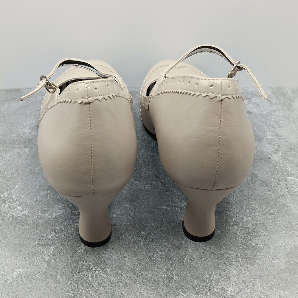 NWOT Pleaser Jenna 06 Faux Leather Cream Mary Jane Pump Kitten Heels Size 16 - Picture 8 of 10